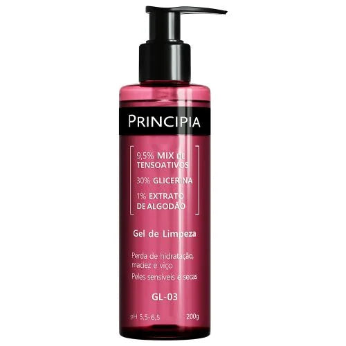 Gel de Limpeza Facial Principia GL-03 com Extrato de Algodão + Glicerina – Limpeza Hidratante para Peles Secas e Sensíveis 350g